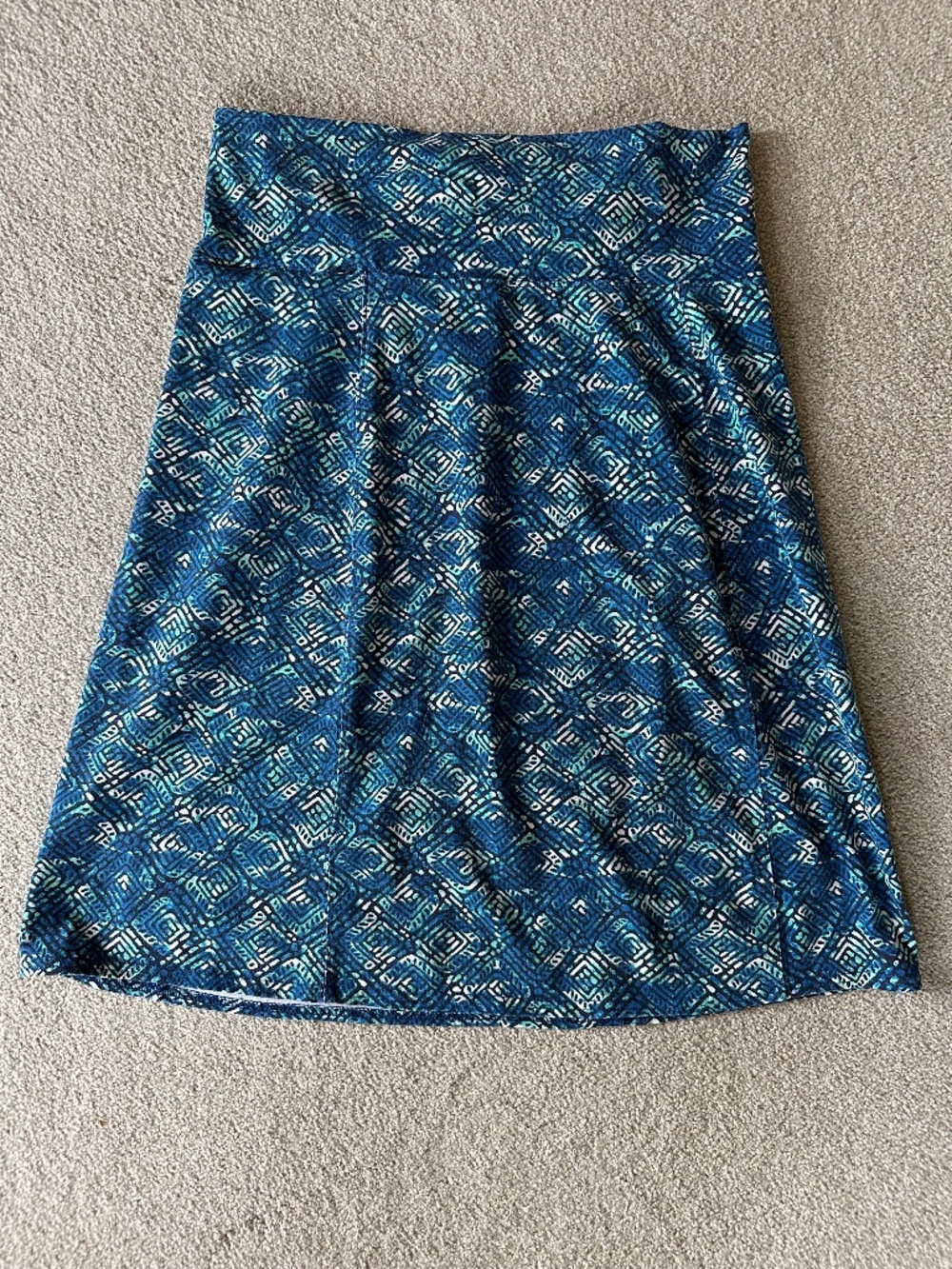 Royal Robbins Blue Geometric Print A-Line Skirt Small Zip Pocket